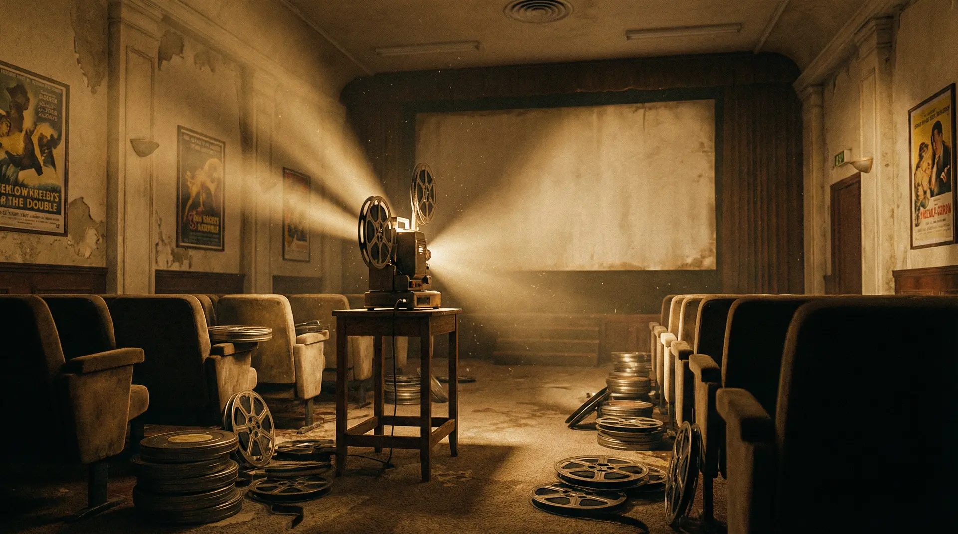 独立光影 - 老式放映机投射温暖光束的复古影院